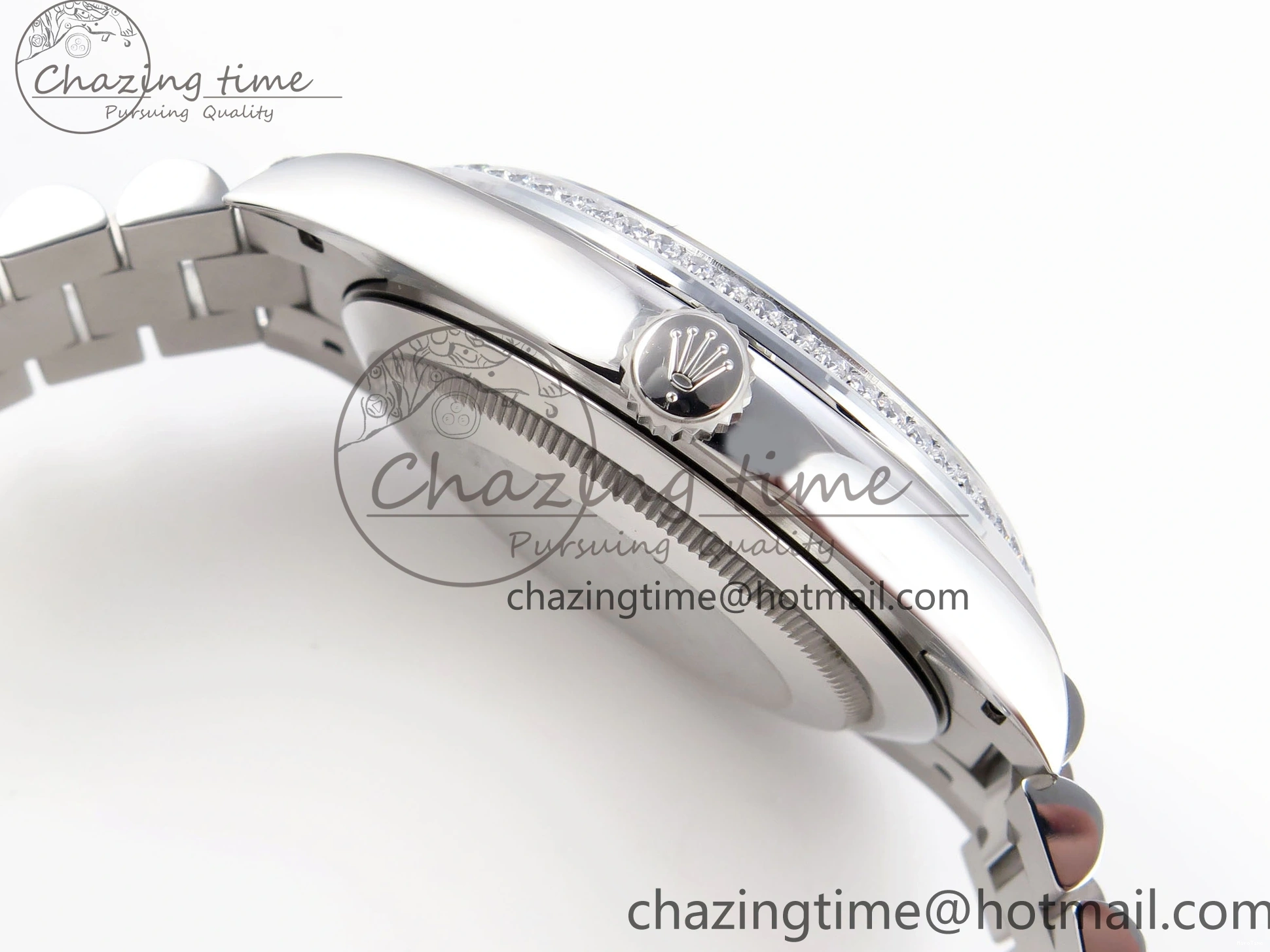 MiroTime 0523 QuickDry DayDate 40 SS GSF Gain Weight Blue Roman Dial Diamonds Bezel on President Bracelet A 1917